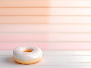  Donut with White Icing and Colorful Sprinkles on Pastel Pink Background