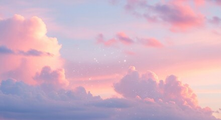 Fototapeta premium Pastel sky with soft clouds and sparkles, dreamy and magical atmosphere. 