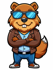 colorful illustration of a cartoon beaver mascot character