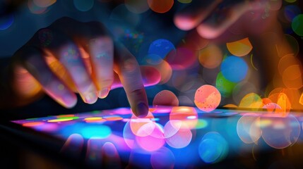 Hands touching tablet screen