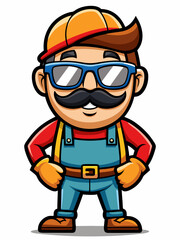colorful illustration of a cartoon carpenter mascot character