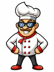 colorful illustration of a cartoon chef man mascot character