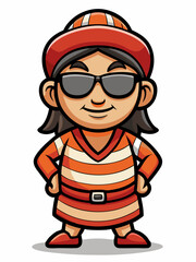 colorful illustration of a cartoon convict woman mascot character