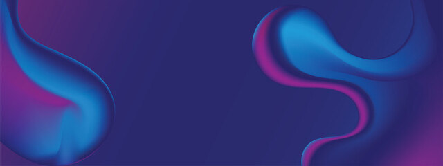Abstract blue and purple liquid wavy shapes futuristic banner. Glowing retro waves vector background