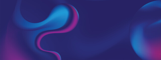 Abstract blue and purple liquid wavy shapes futuristic banner. Glowing retro waves vector background