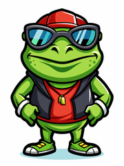 colorful illustration of a cartoon frog mascot