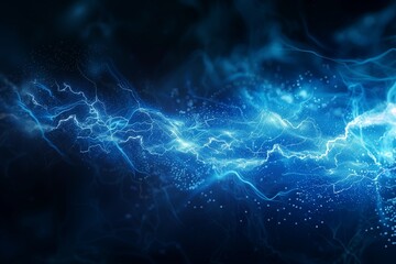 Glowing blue electric energy streams on dark background, particle trails, futuristic electricity concept, minimal tech aesthetic.