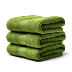 Stack of Three Folded Green Bath Towels green towels