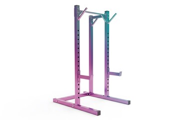 A colorful weightlifting squat rack against a neutral backdrop, perfect for gym or home workout setup.
