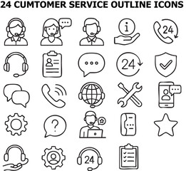 Explore a diverse collection of outline icons representing various customer service aspects including communication, support, and service efficiency to enhance user experience.