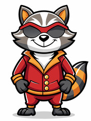 colorful illustration of a gangster racoon mascot