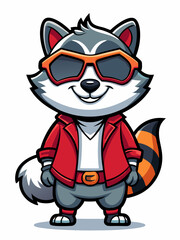 colorful illustration of a gangster racoon mascot
