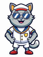 colorful illustration of a sailor cat mascot