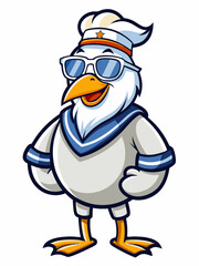 colorful illustration of a sailor seagull mascot