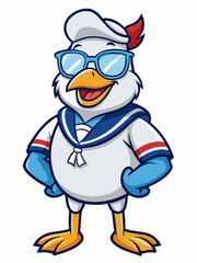 colorful illustration of a sailor seagull mascot