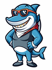colorful illustration of a sailor shark mascot