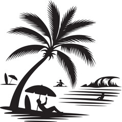 Tropical Beach Silhouette Icons – Vector