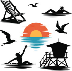 Coastal Paradise Silhouette Pack – Summer Beach Elements Vector