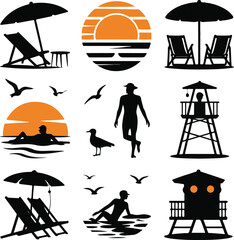 Coastal Paradise Silhouette Pack – Summer Beach Vector Elements