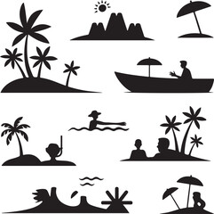 Beach Life Shadow Icons – Silhouette Vector