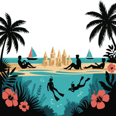 Beach Life Shadow Icons – Silhouette Vector Set