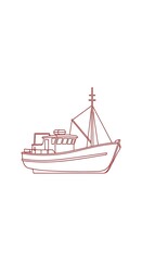 A simple line drawing of a fishing boat. 
