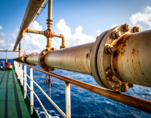 Rusty pipeline on a ship's deck