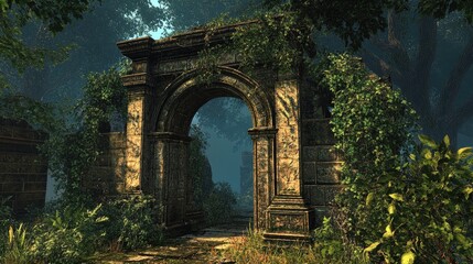 Fototapeta premium Ancient Stone Archway: A Mystical Forest Passage