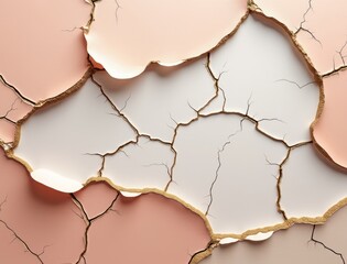 Cracked earth texture with peeling pink and beige layers