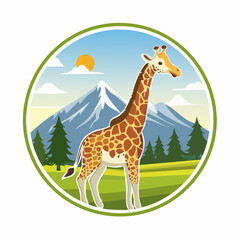 Obraz premium Giraffe in natural environment, a circular artwork depicting the beauty and serenity