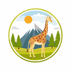Obraz premium Giraffe's Serene Sanctuary: A Captivating Cartoon Depiction of Wildlife in Nature's Embrace