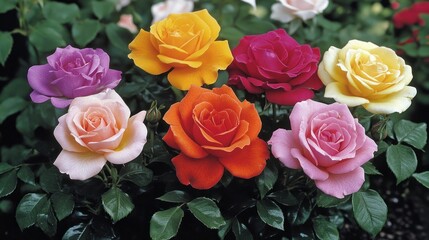 Colorful roses in a garden setting