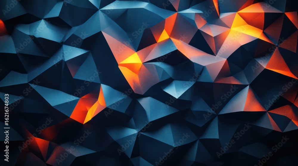 Poster abstract geometric pattern of dark triangles with warm highlights