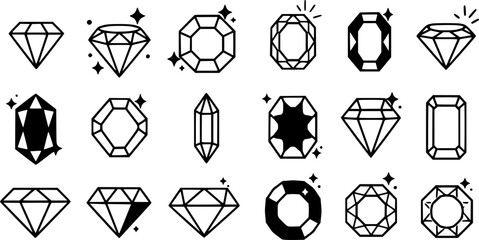 Gem icon vector set. Geometric gems diamonds illustration sign collection. sapphire precious jewels symbol.
