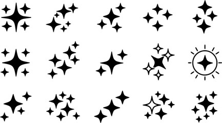 Fototapeta premium Sparkle vector icons set. Shine symbol illustration. star sign collection. 