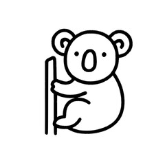 Obraz premium Simple gray line icon of a koala bear on a tree branch 