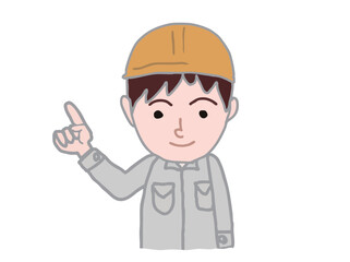 Illustration of a young male worker gesturing with his index finger up