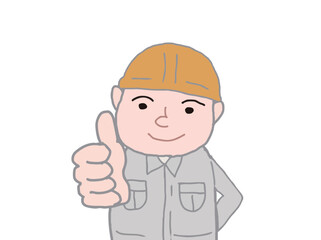 Illustration of a smiling worker wearing a yellow helmet making a thumbs up gesture