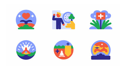 Fototapeta premium Diverse collection of flat design vector illustrations depicting environmental care, health, remembrance, and well-being concepts