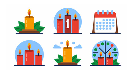 Set of Christmas advent candles and calendar vector illustration for holiday season celebration and festive design elements