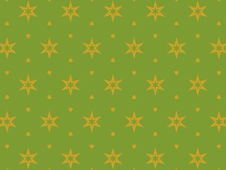 Seamless pattern of golden stars on a green background, perfect for festive and celebratory designs.