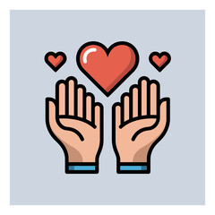 Obraz premium Two open hands with vibrant red hearts floating above, a clear symbol of love, charity, empathy, and heartfelt support.