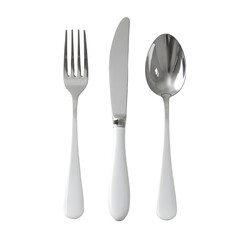 White handled cutlery set fork knife spoon isolated 