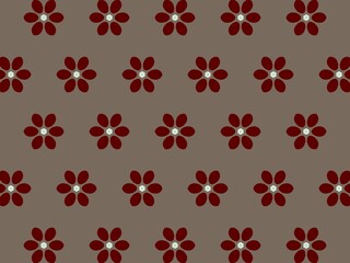 Red floral seamless pattern, simple flowers on taupe background.