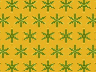 Seamless olive green floral pattern on a mustard yellow background.