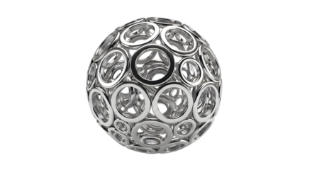 Geometric sphere with circular patterns isolated on transparent background