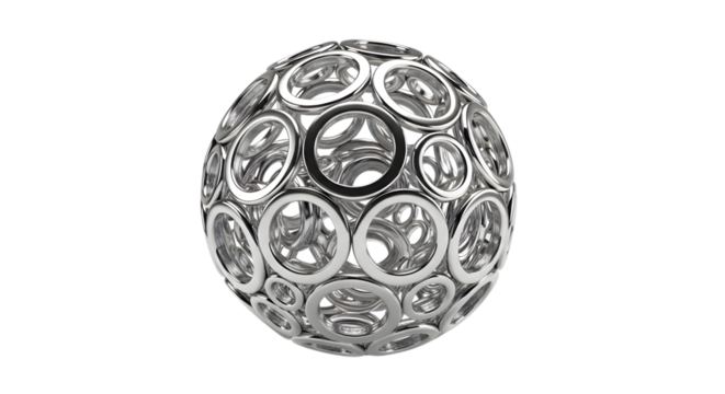 Geometric sphere with circular patterns isolated on transparent background
