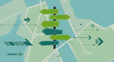 Abstract Map with Directional Signs, Guiding Choices and Pathways