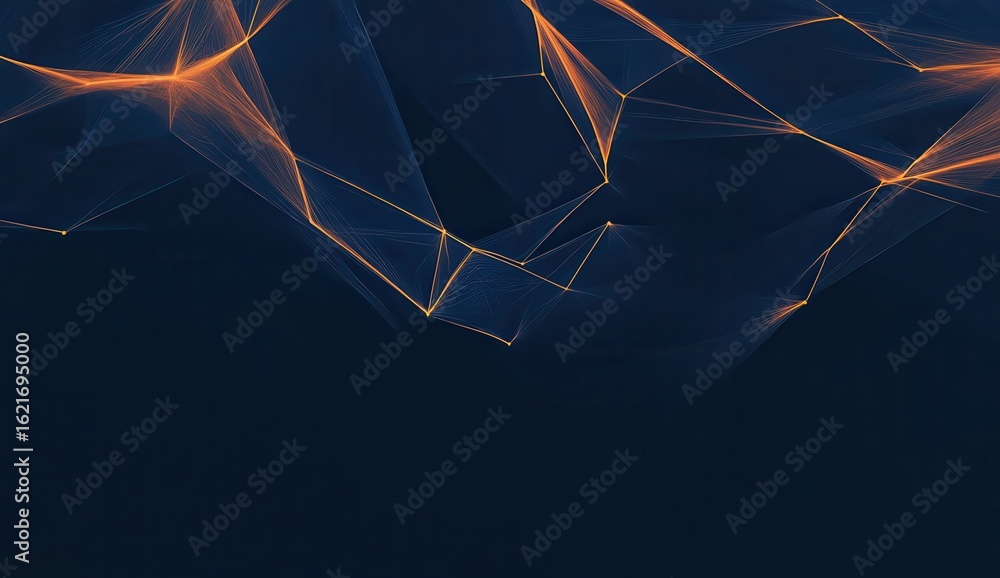 Poster abstract background with glowing lines and digital connections on a dark blue and orange color schem