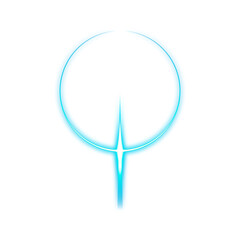 Futuristic blue glowing symbol with circular energy form on transparent background
